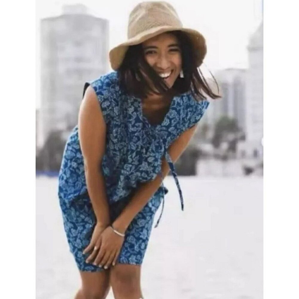 Faherty Cameo Cove Dress Navy Plains Floral Cotton Size Medium Resortwear